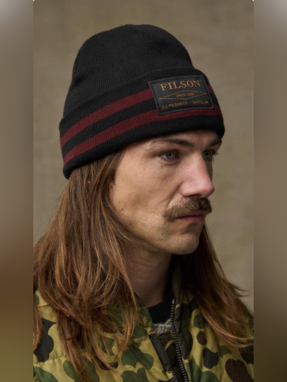 FILSON Ballard Watch Cap Black & Red Stripe Knit Hat 20233979 Mens OS